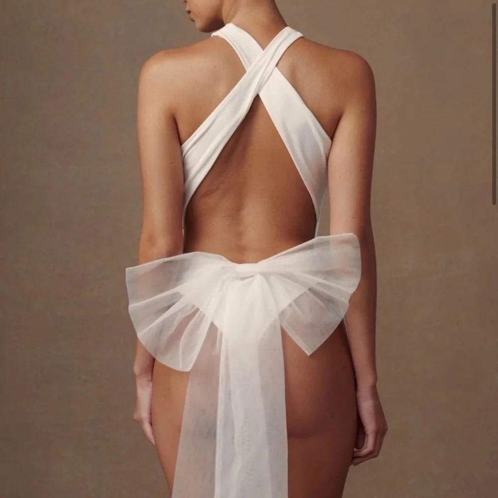 MESHKI White Bridal One Piece Swimsuit S Honeymoon Bachelorette NWT